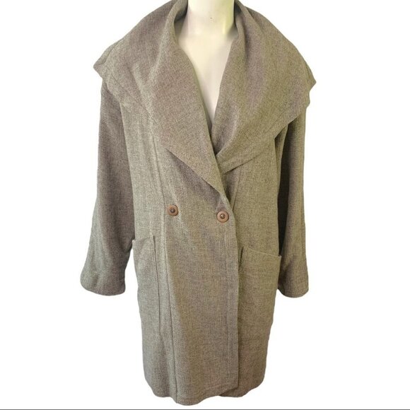 LINDA LUNDSTRÖM OVERSIZED  WOOL TRENCH COAT LARGE POCKETS MADE IN CANADA SIZE 6 - Picture 1 of 10